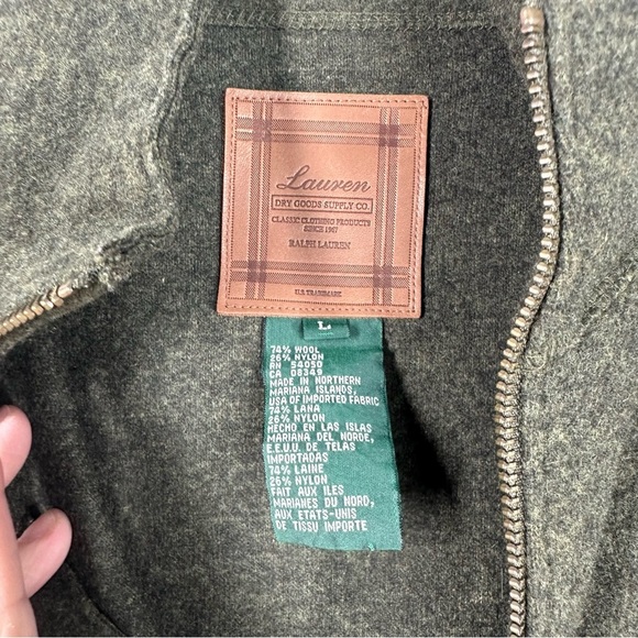 LAUREN RALPH LAUREN Olive Green Wool Full Zip Long Coat Size Large - Picture 11 of 11